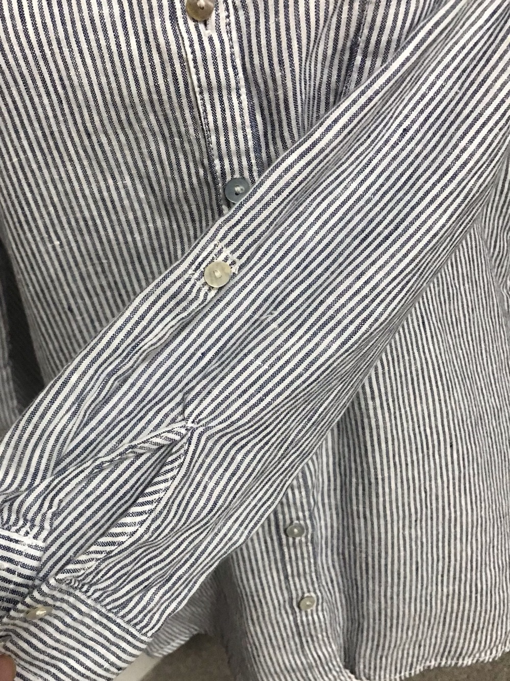 Sigrid Olsen 100% Linen Oversized blue and white striped Button Up Shirt - Picture 6 of 8